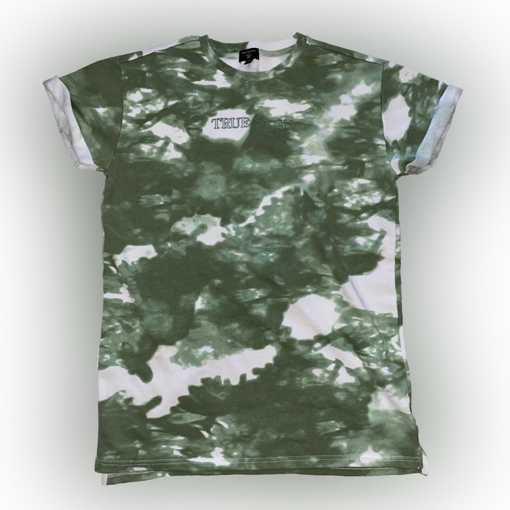 NWOT TRUE RELIGION OLIVE GREEN & WHITE TIE DYE T-SHIRT DRESS // SIZE MEDIUM💚